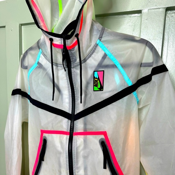 Nike Jackets & Blazers - Vintage Rare Nike See Thro Windbreaker Jacket with Neon Stripes & Logo